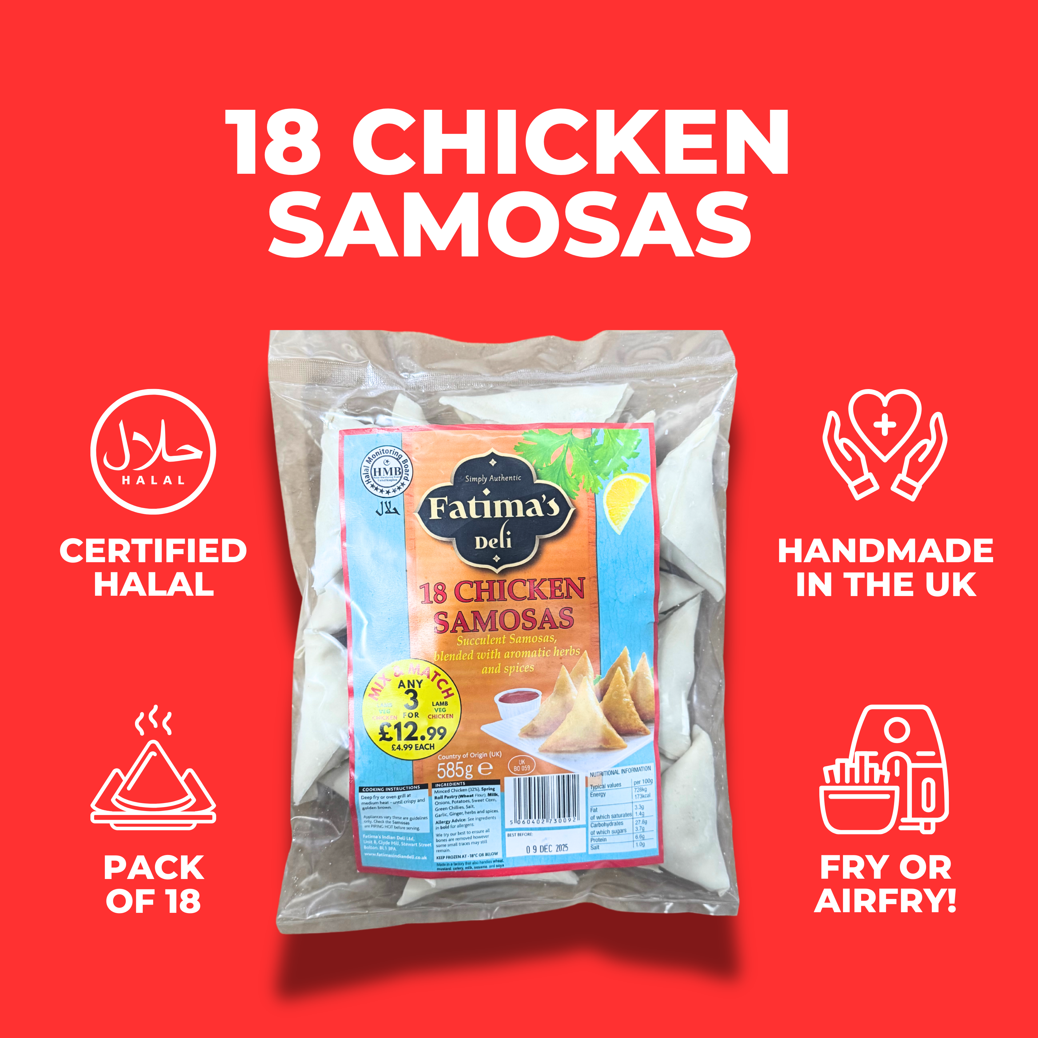 Chicken Samosas (Pack of 18 or 50)