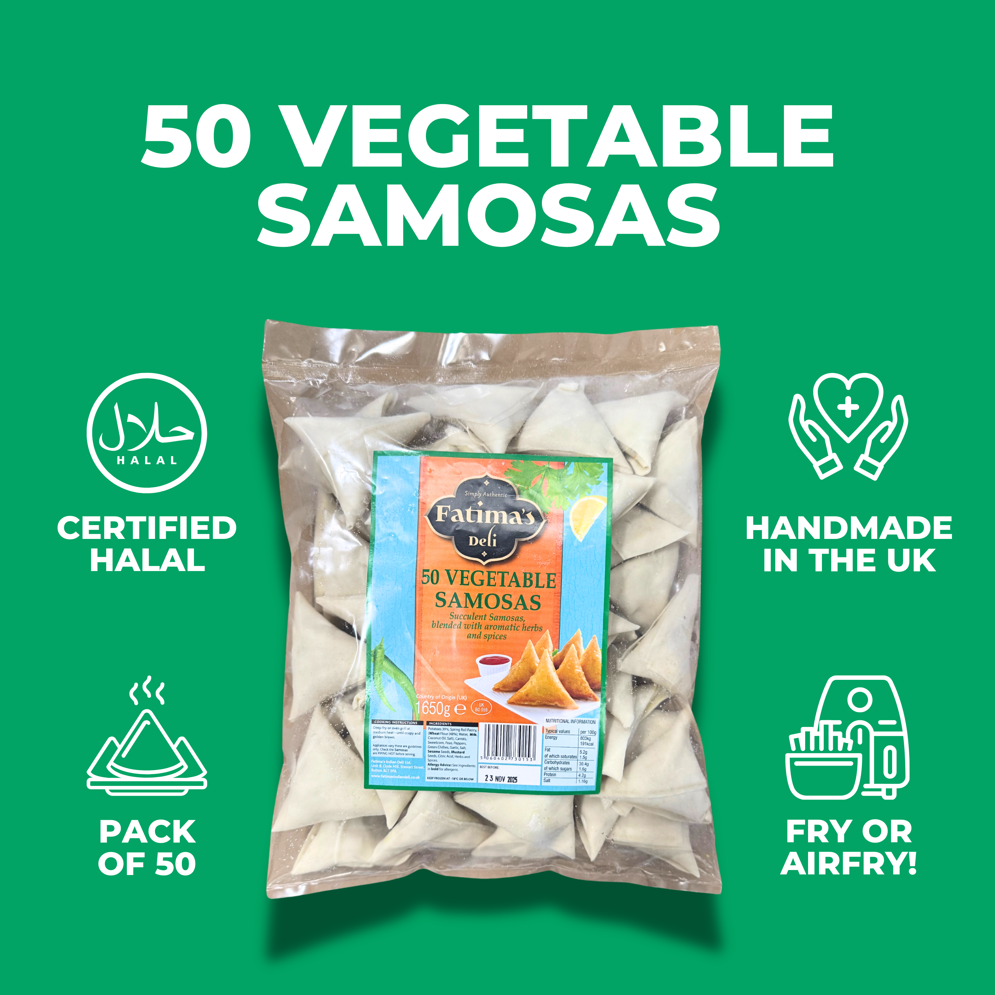 Vegetable Samosas - (Pack of 18 or 50)