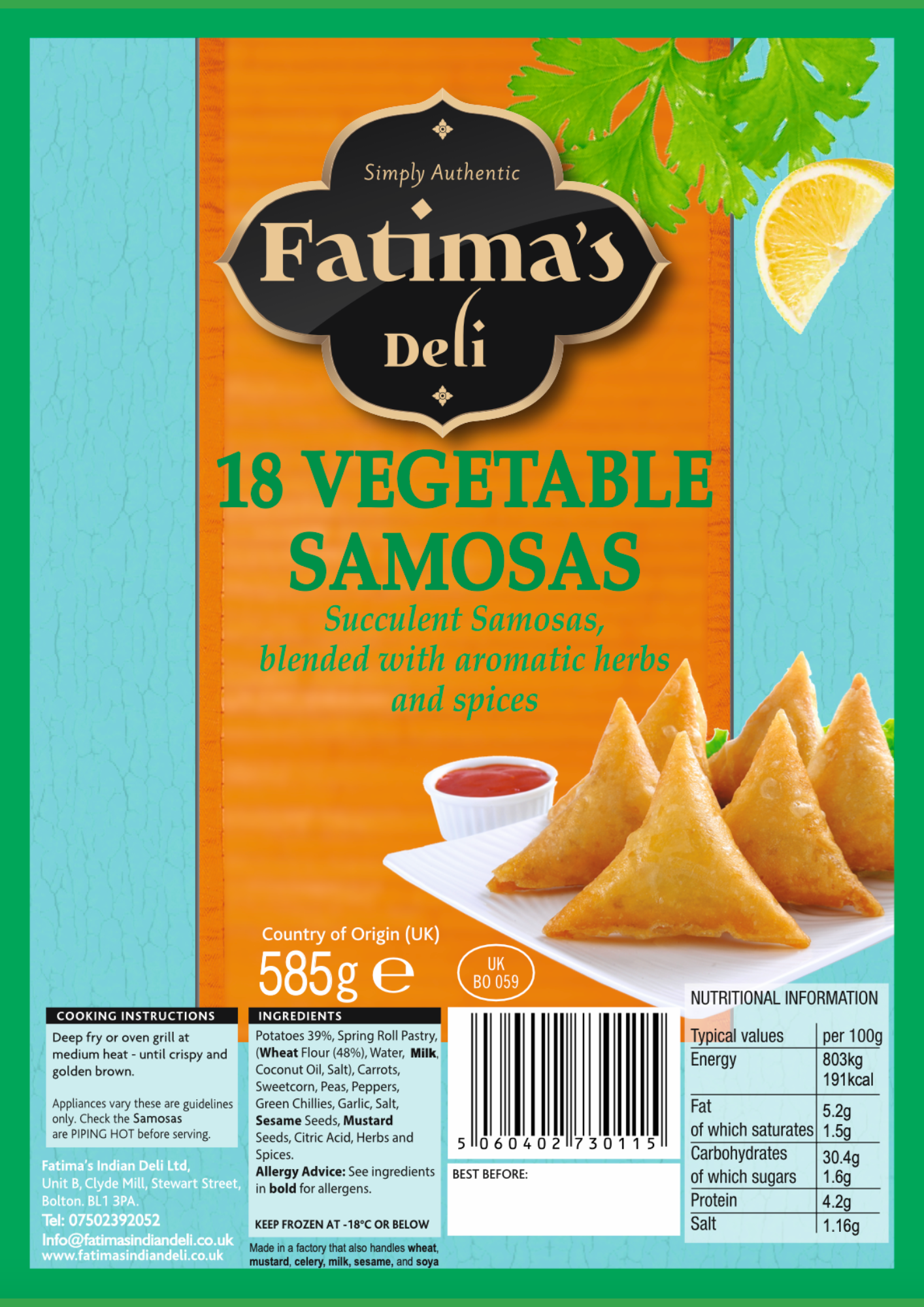 Vegetable Samosas - (Pack of 18 or 50)