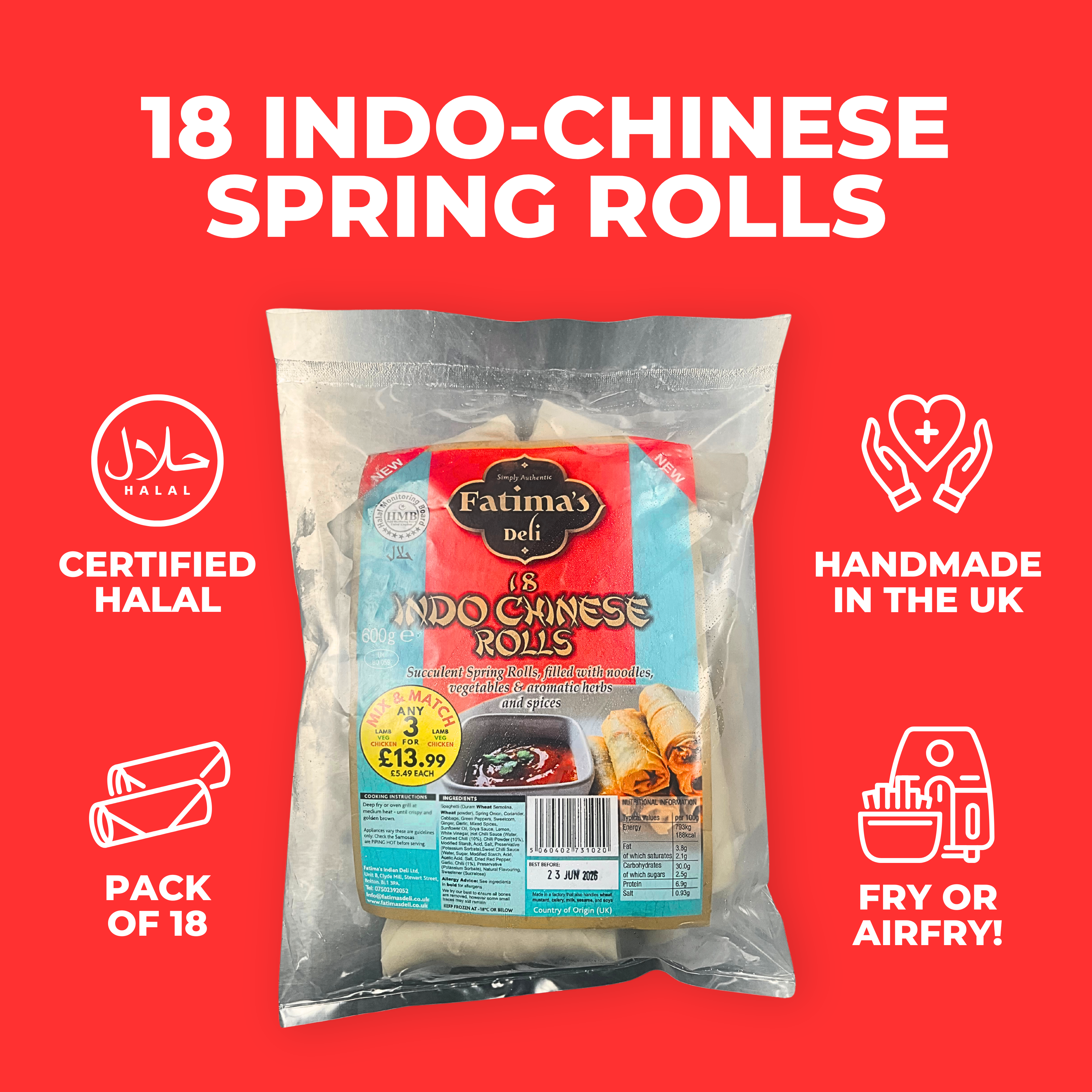 Indo Chinese Spring Rolls (Pack of 18)