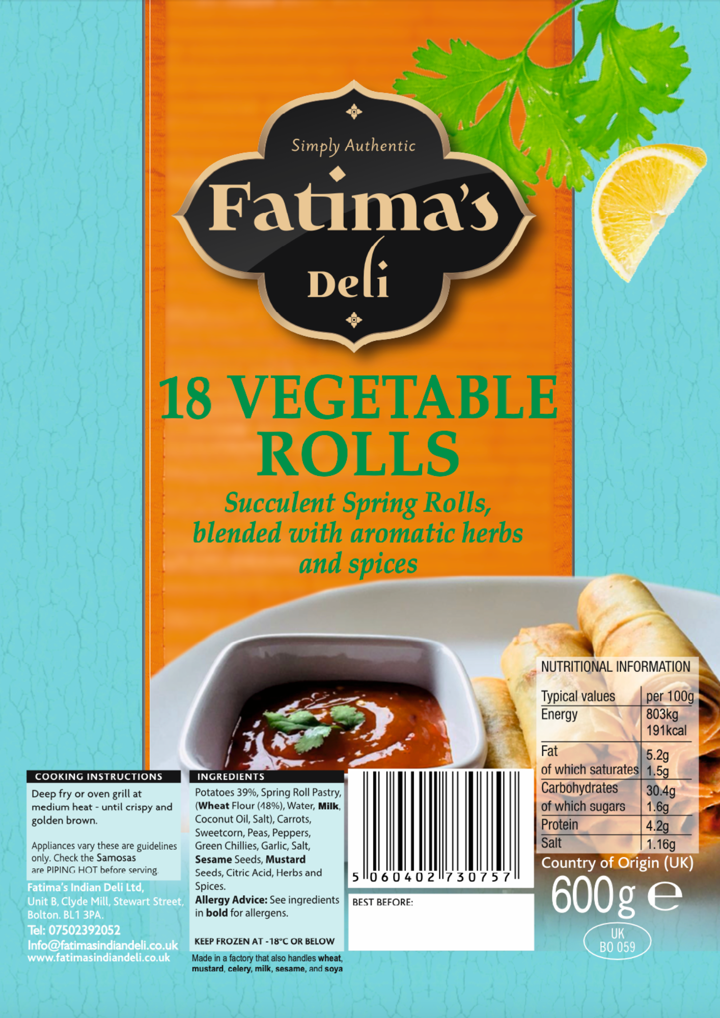 Vegetable Spring Rolls (Pack of 18 or 50)