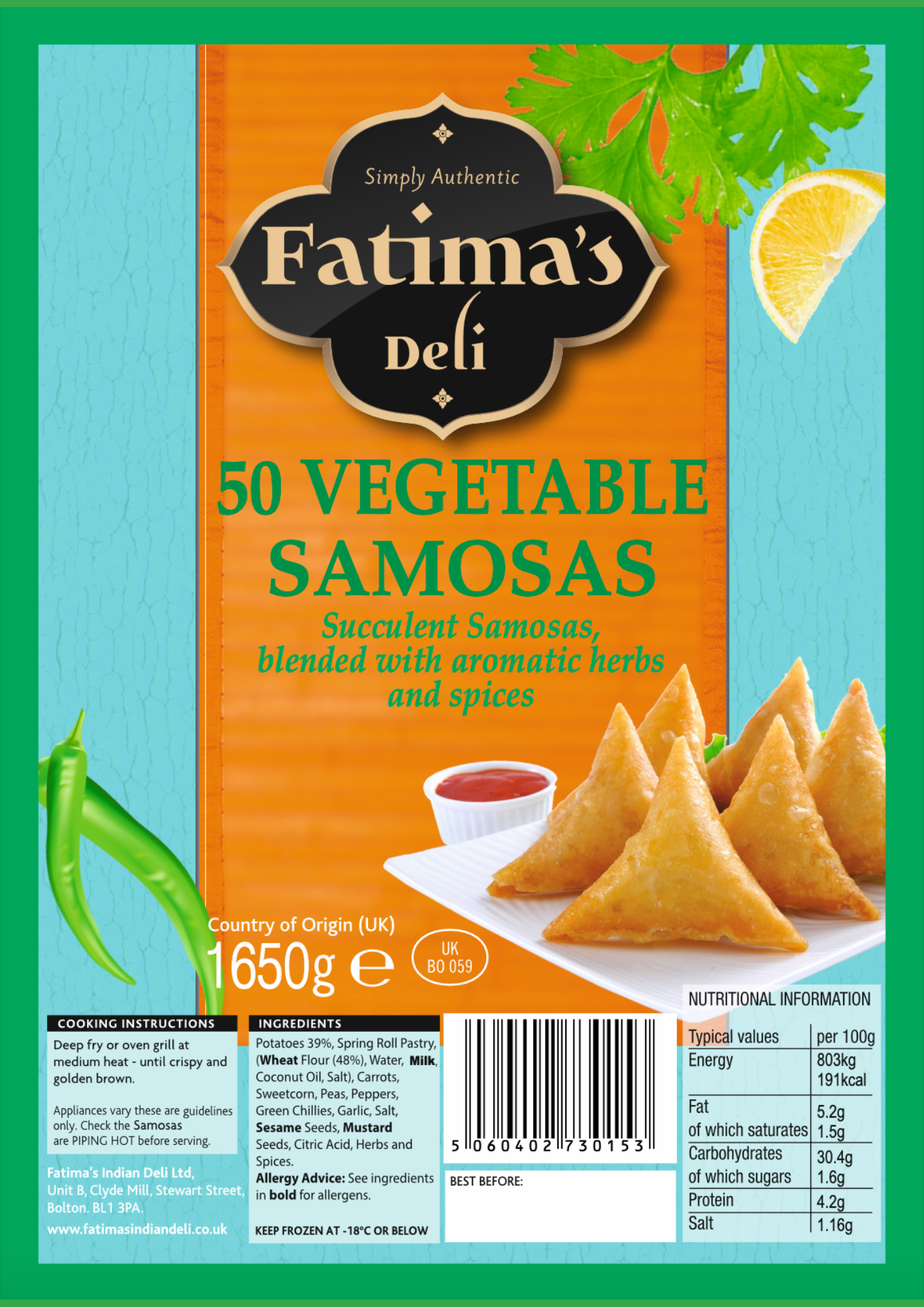 Vegetable Samosas - (Pack of 18 or 50)