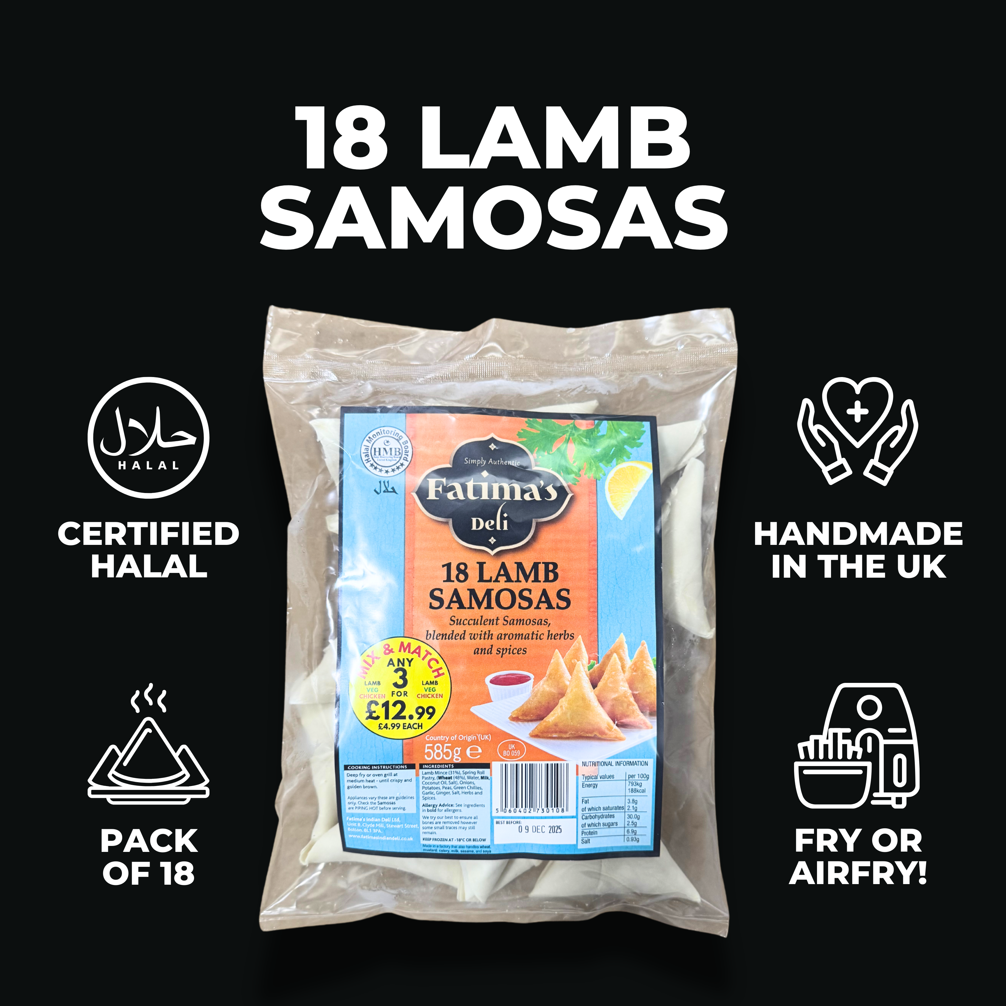 Lamb Samosas (Pack of 18 or 50)